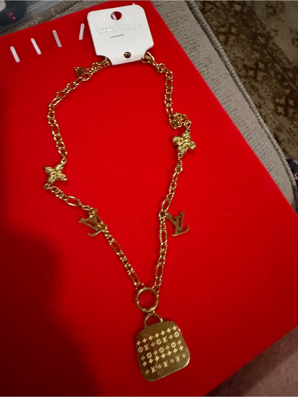 Gold-Tone Monogram Charm Necklace - Luxury style Women fashion Jewelry